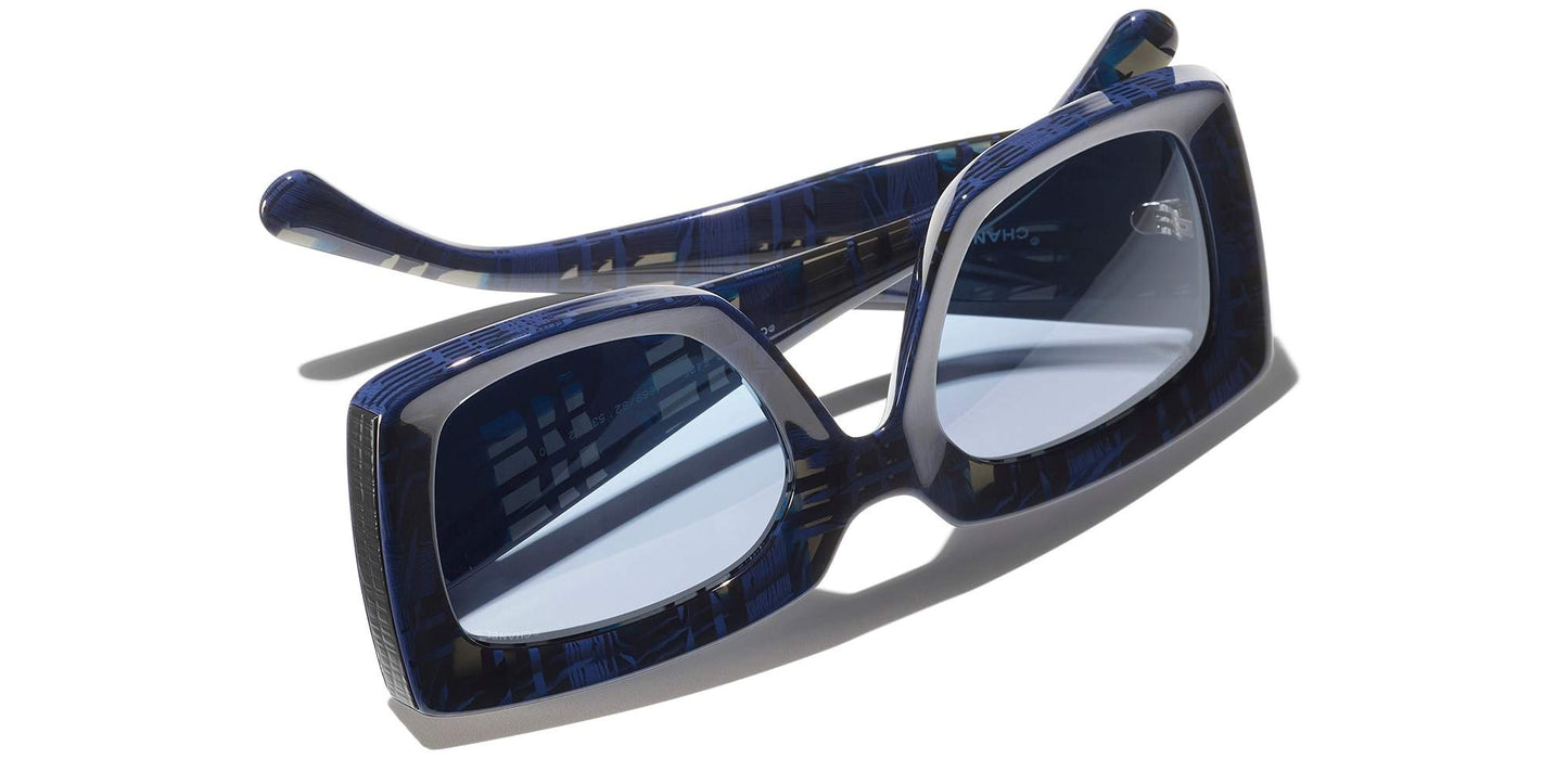 משקפי שמש של שאנל טוויד כחול-כחול | CHANEL Rectangle Sunglasses CH5435 Tweed Blue-Blue