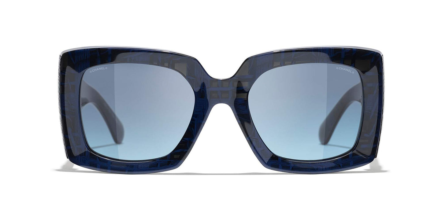 משקפי שמש של שאנל טוויד כחול-כחול | CHANEL Rectangle Sunglasses CH5435 Tweed Blue-Blue