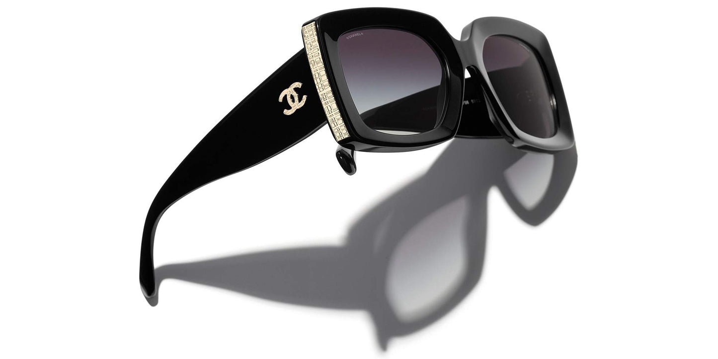 משקפי שמש של שאנל שחור וזהב-אפור | CHANEL Rectangle Sunglasses CH5435 Black & Gold-Grey