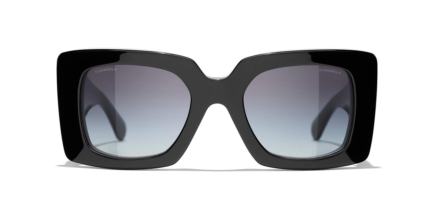 משקפי שמש של שאנל שחור וזהב-אפור | CHANEL Square Sunglasses CH5480H Black & Gold-Grey