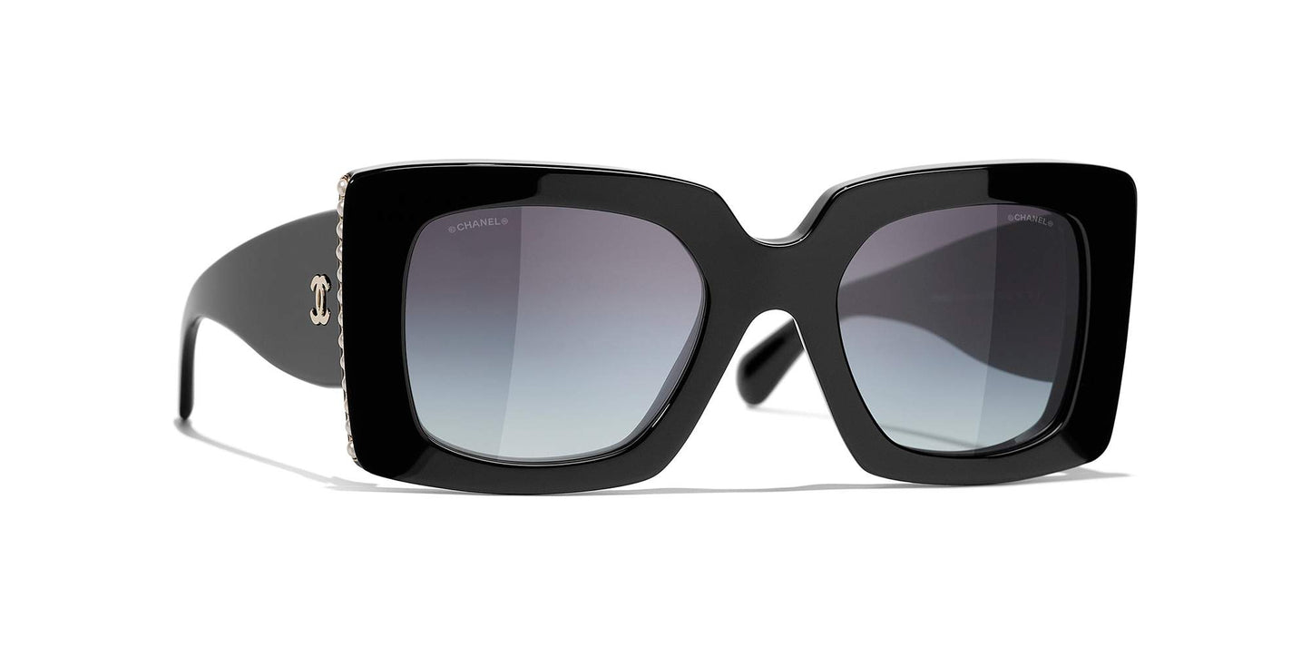 משקפי שמש של שאנל שחור וזהב-אפור | CHANEL Square Sunglasses CH5480H Black & Gold-Grey