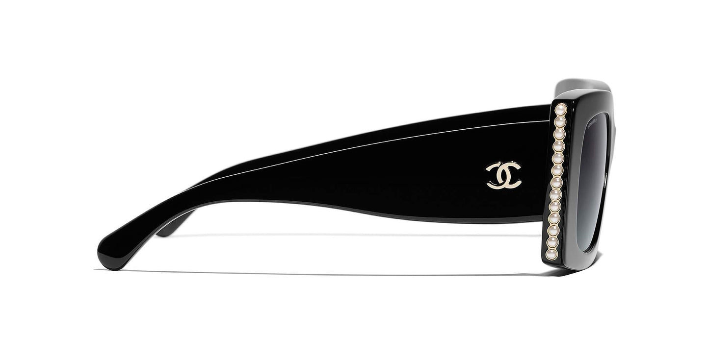 משקפי שמש של שאנל שחור וזהב-אפור | CHANEL Square Sunglasses CH5480H Black & Gold-Grey