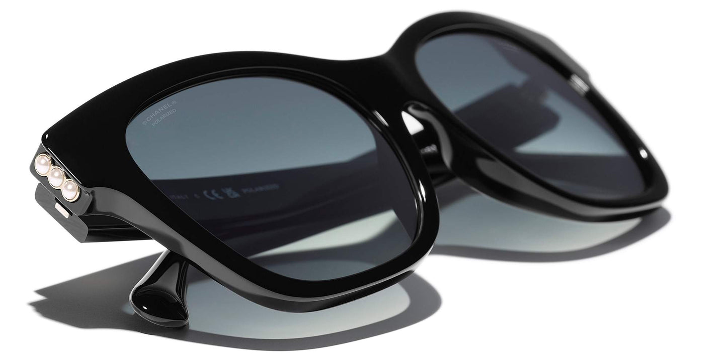 משקפי שמש של שאנל שחור וזהב-אפור | CHANEL Square Sunglasses CH5482H Black & Gold-Grey