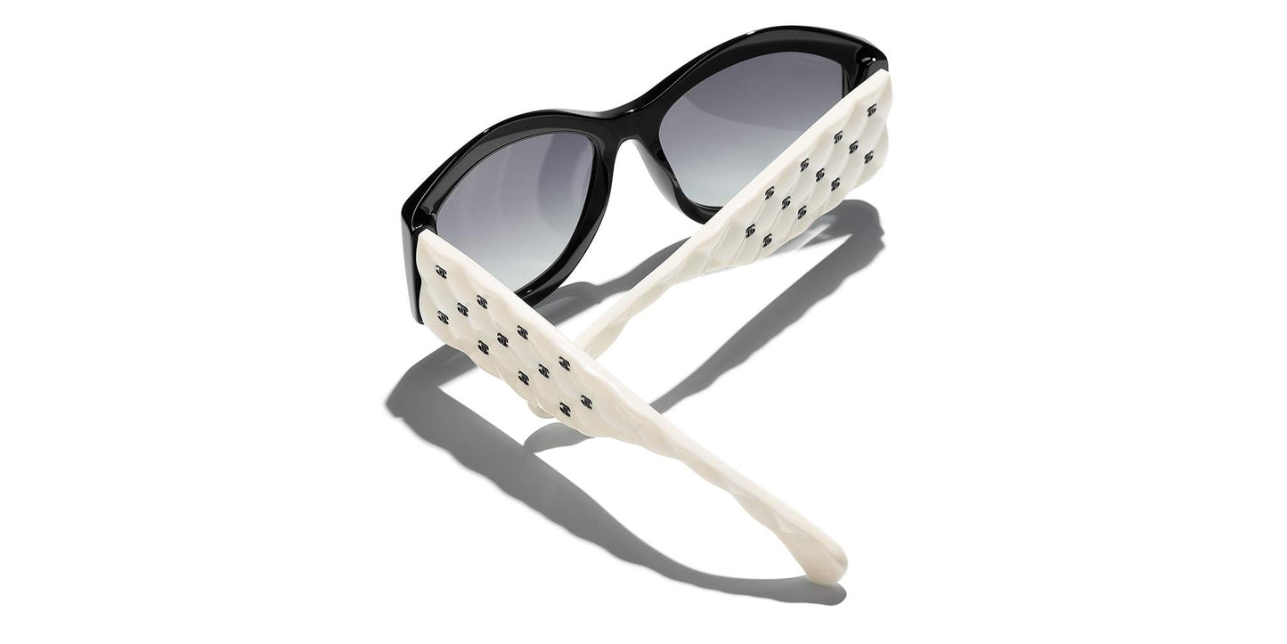 משקפי שמש של שאנל שחור ולבן-אפור | CHANEL Oval Sunglasses CH5486 Black & White-Grey