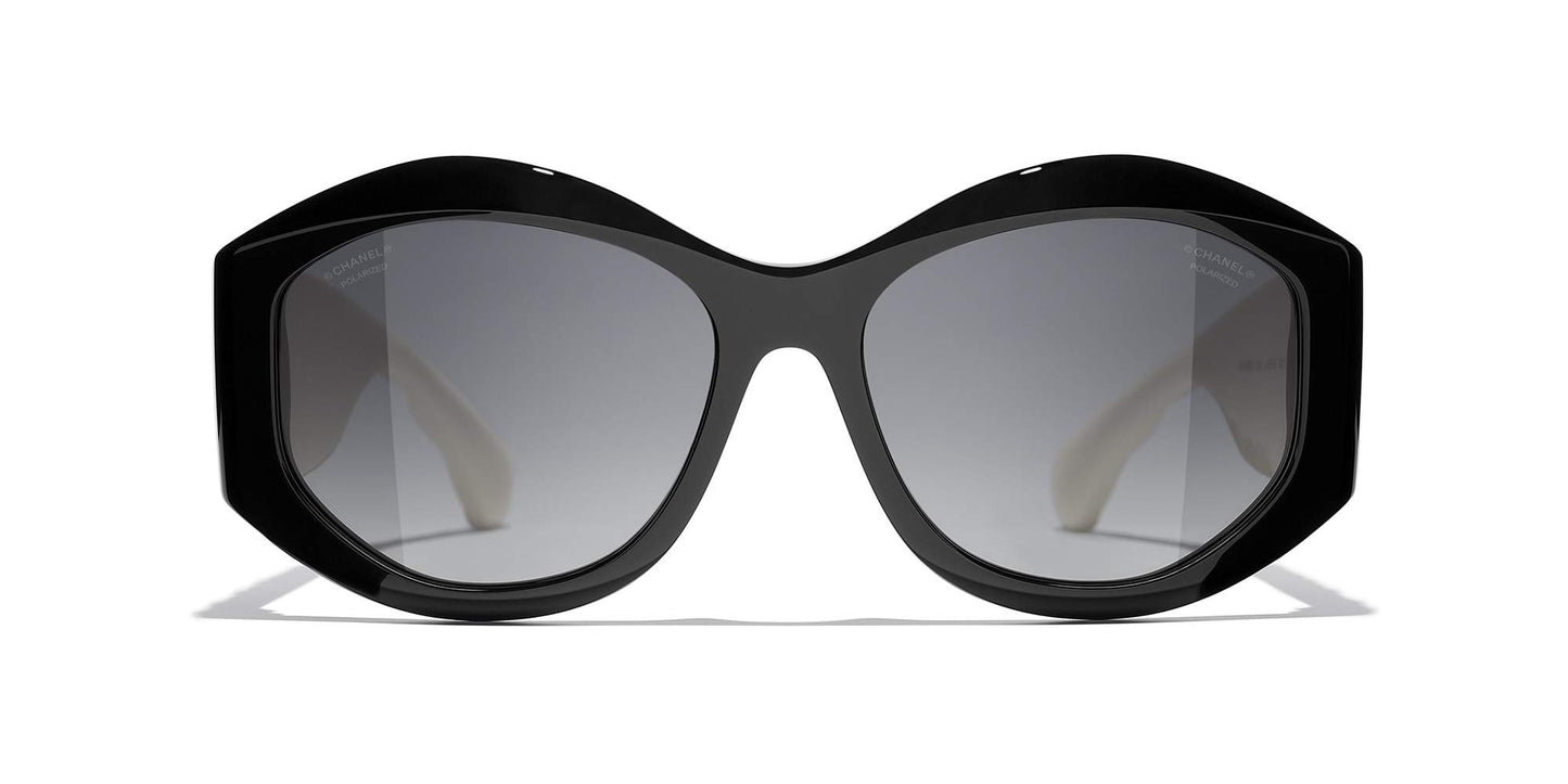משקפי שמש של שאנל שחור ולבן-אפור | CHANEL Oval Sunglasses CH5486 Black & White-Grey