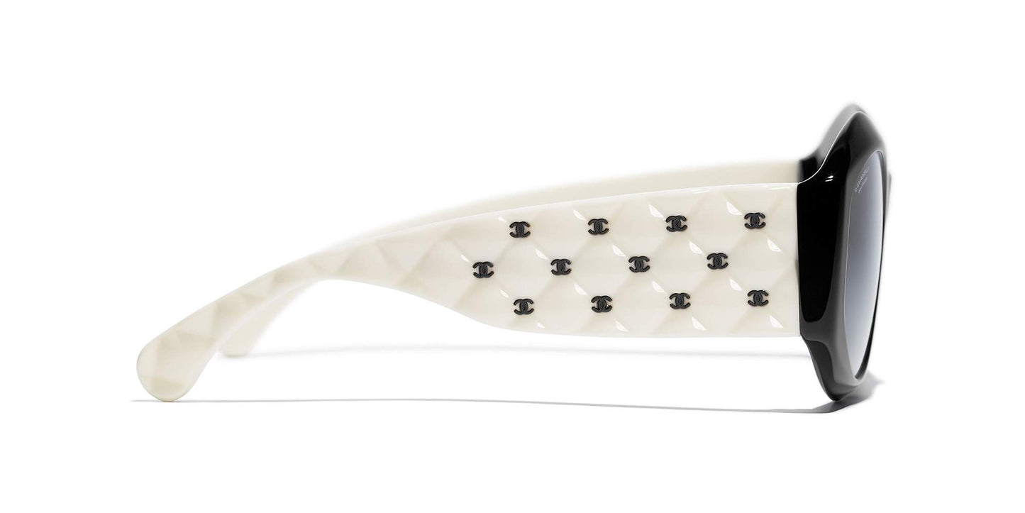 משקפי שמש של שאנל שחור ולבן-אפור | CHANEL Oval Sunglasses CH5486 Black & White-Grey