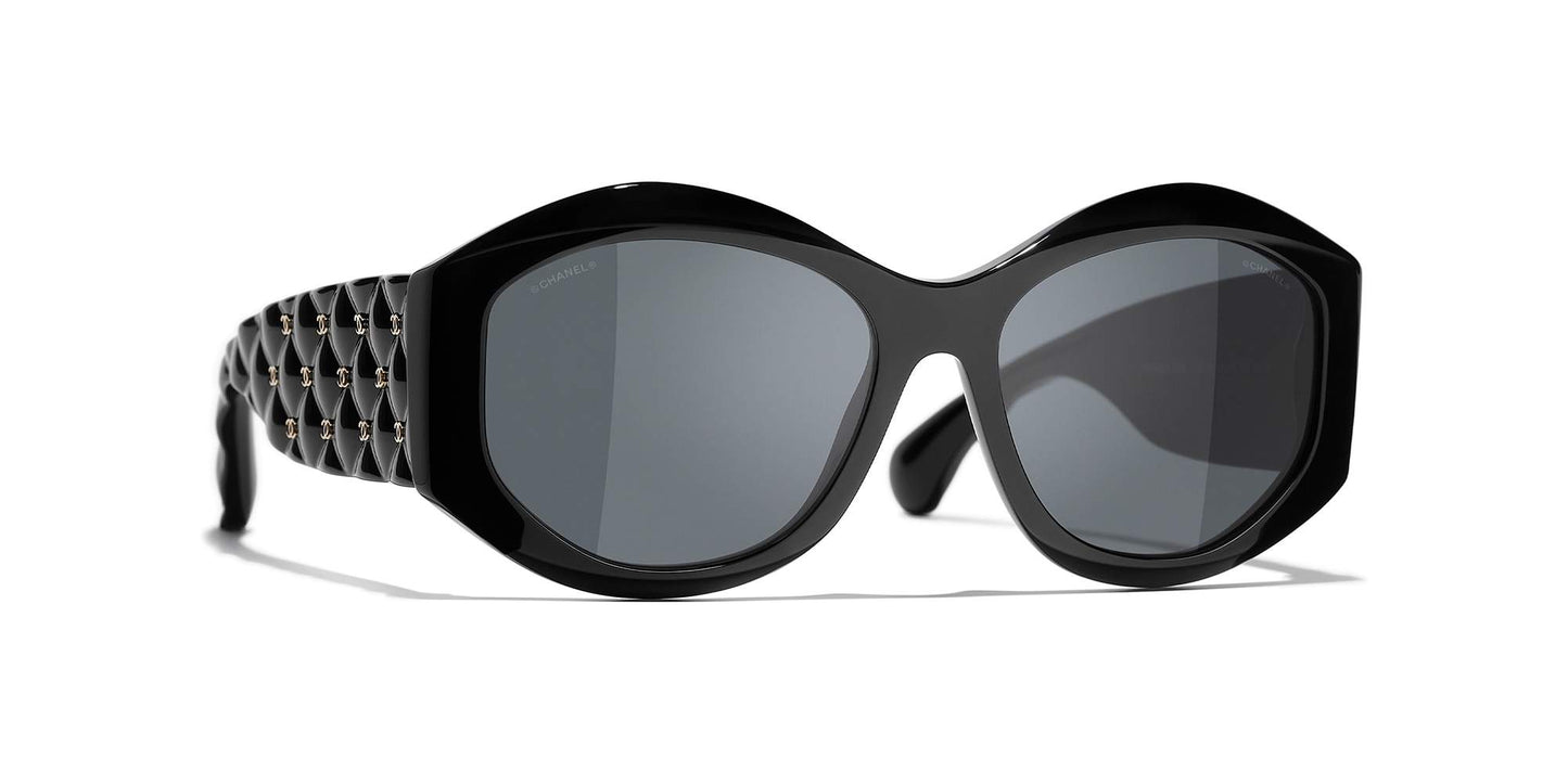 משקפי שמש של שאנל שחור-אפור | CHANEL Oval Sunglasses CH5486 Black-Grey