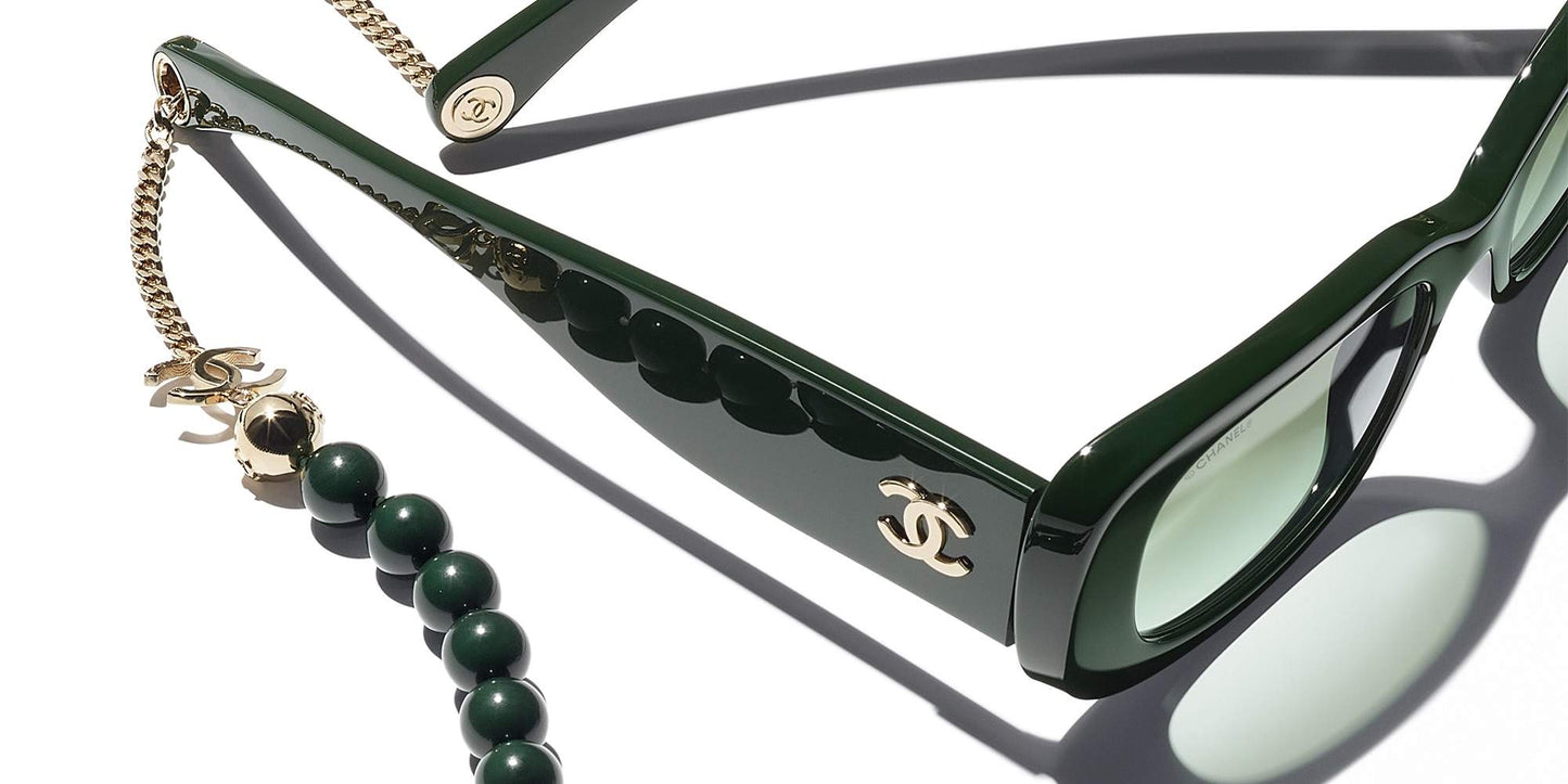 משקפי שמש של שאנל ירוק כהה וזהב-ירוק | CHANEL Rectangle Sunglasses CH5488 Dark Green & Gold-Green