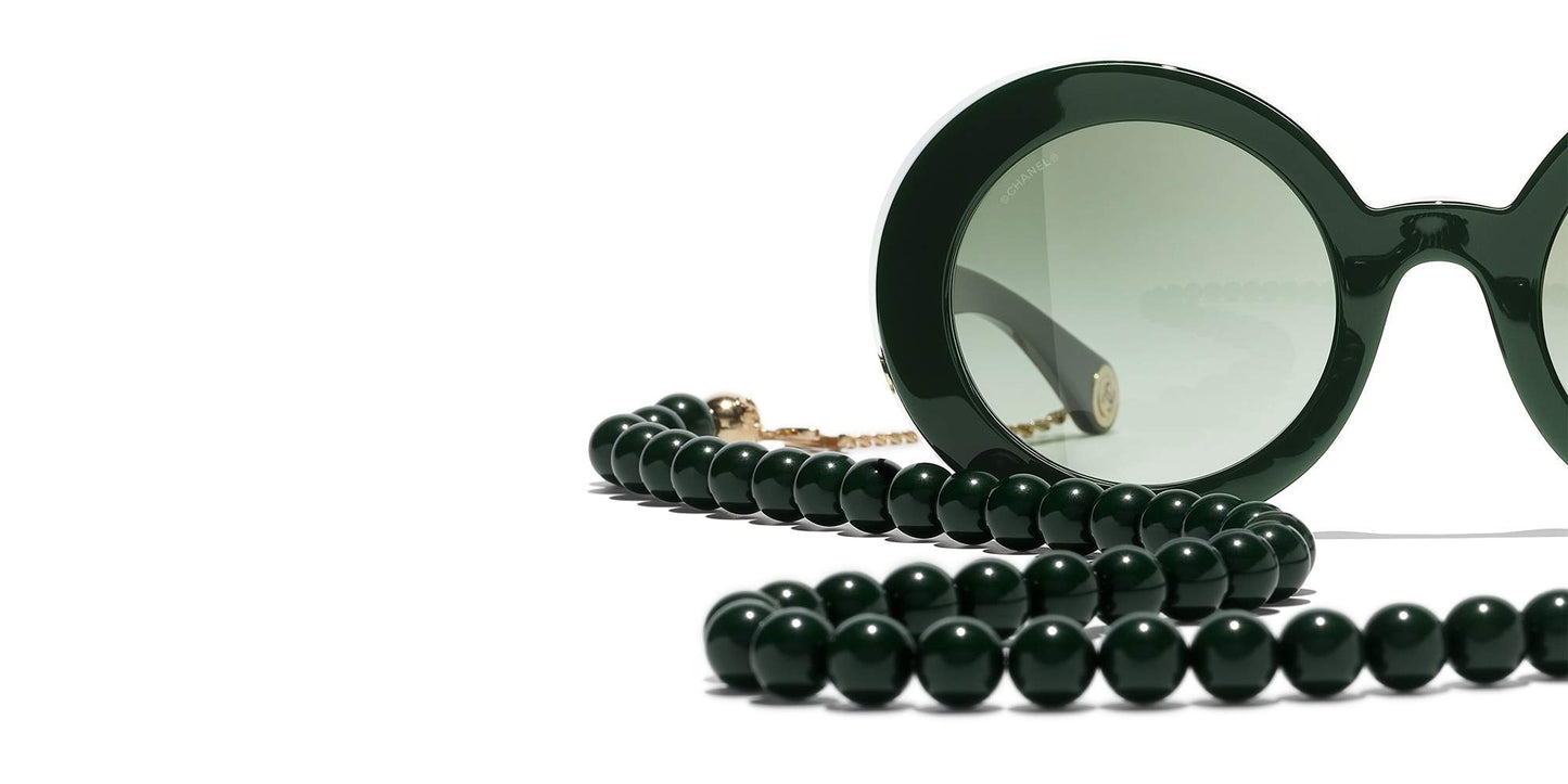 משקפי שמש של שאנל ירוק כהה וזהב-ירוק | CHANEL Round Sunglasses CH5489 Dark Green & Gold-Green