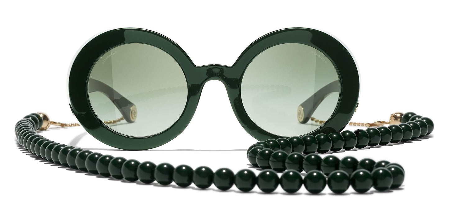 משקפי שמש של שאנל ירוק כהה וזהב-ירוק | CHANEL Round Sunglasses CH5489 Dark Green & Gold-Green