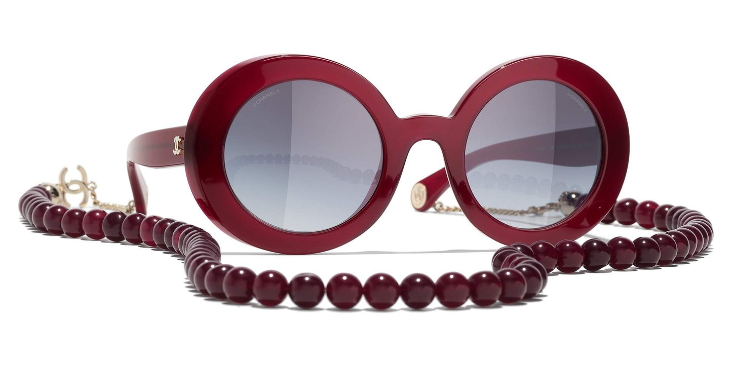 משקפי שמש של שאנל בורדו וזהב-אפור | CHANEL Round Sunglasses CH5489 Burgundy & Gold-Grey