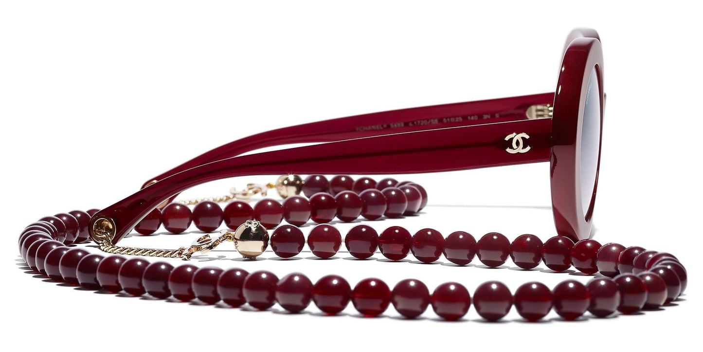 משקפי שמש של שאנל בורדו וזהב-אפור | CHANEL Round Sunglasses CH5489 Burgundy & Gold-Grey