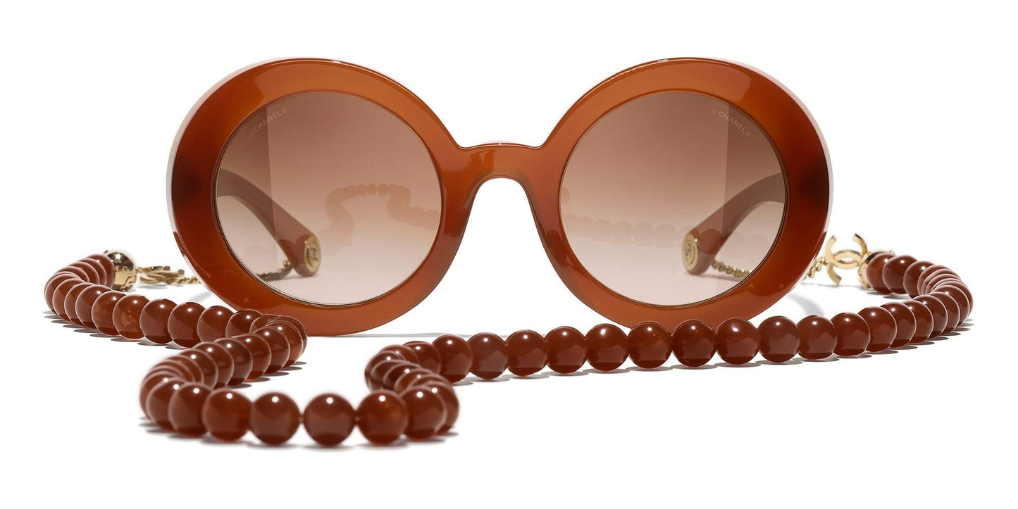 משקפי שמש של שאנל בצבע חום וזהב-חום | CHANEL Round Sunglasses CH5489 Brown & Gold-Brown