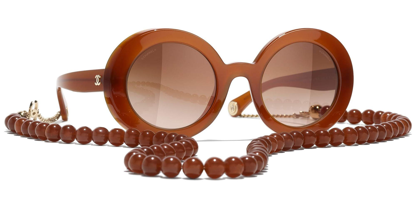 משקפי שמש של שאנל בצבע חום וזהב-חום | CHANEL Round Sunglasses CH5489 Brown & Gold-Brown