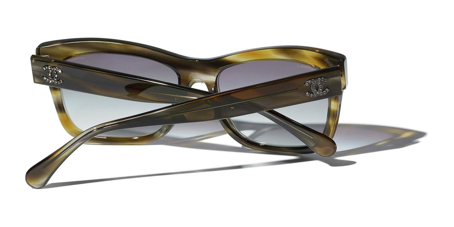משקפי שמש של שאנל צב ירוק ואפור-אפור | CHANEL Rectangle Sunglasses CH5496B Green Tortoise & Gray-Gray