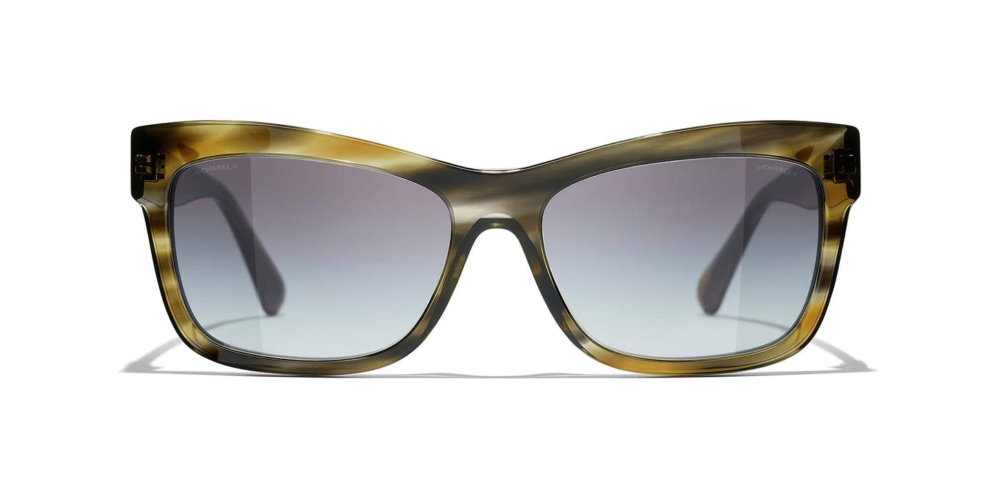 משקפי שמש של שאנל צב ירוק ואפור-אפור | CHANEL Rectangle Sunglasses CH5496B Green Tortoise & Gray-Gray