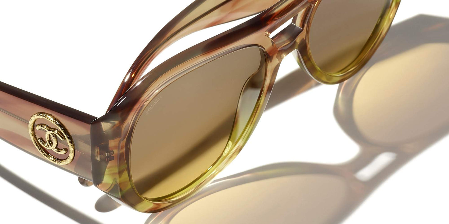 משקפי שמש של שאנל חאקי וחום-צהוב | CHANEL Pilot Sunglasses CH5508 Khaki & Brown-Yellow