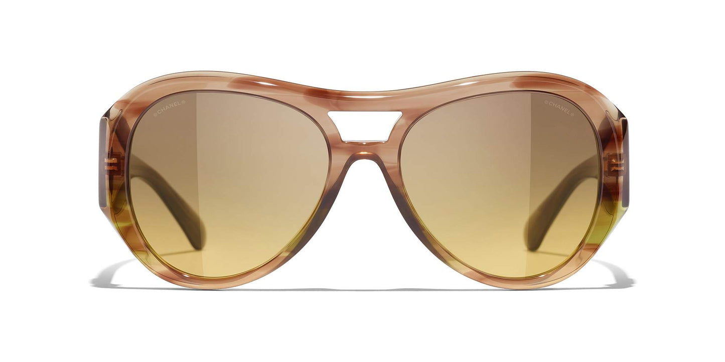 משקפי שמש של שאנל חאקי וחום-צהוב | CHANEL Pilot Sunglasses CH5508 Khaki & Brown-Yellow