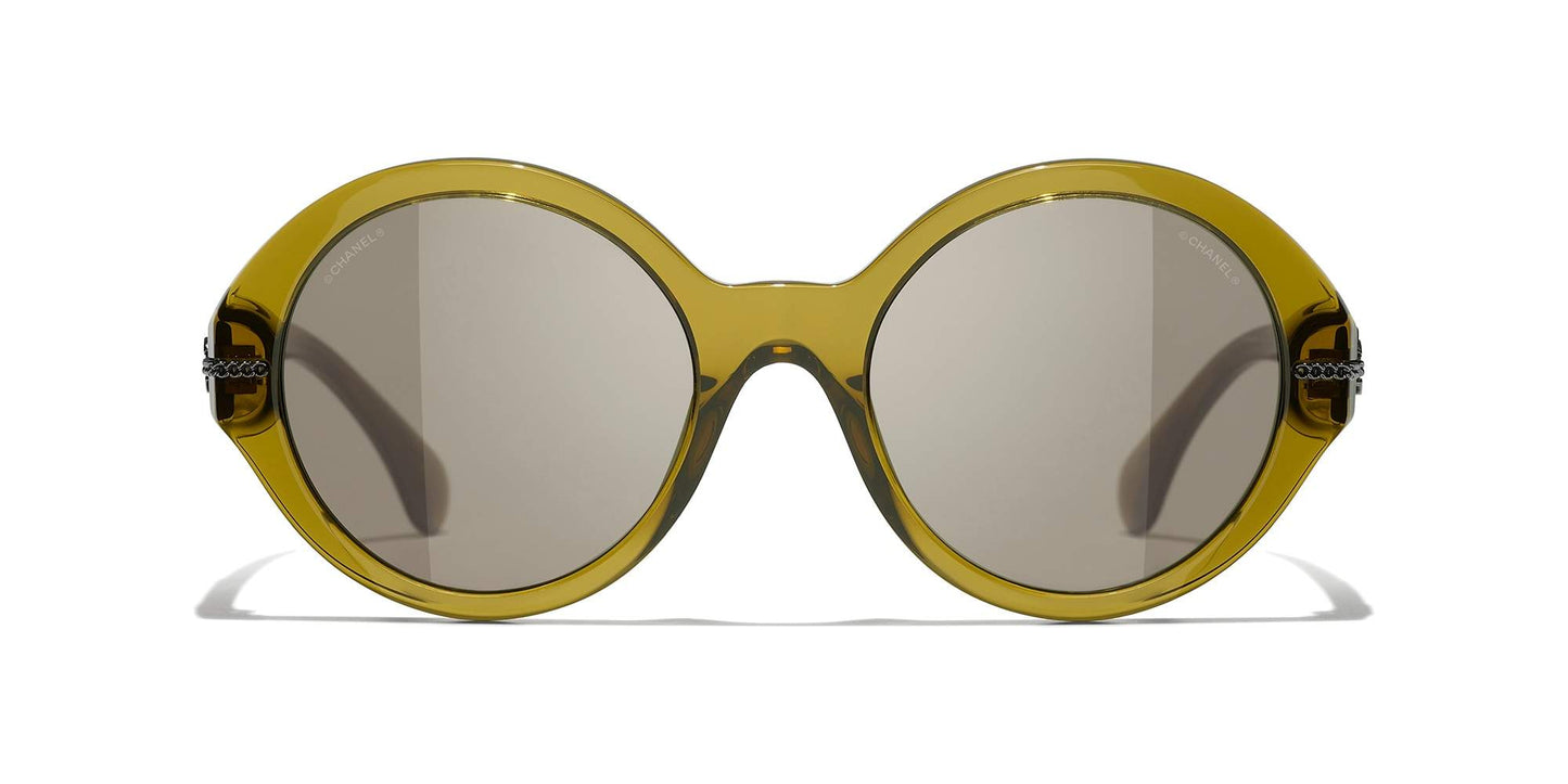 משקפי שמש של שאנל חאקי-חום | CHANEL Round Sunglasses CH5511 Khaki-Brown