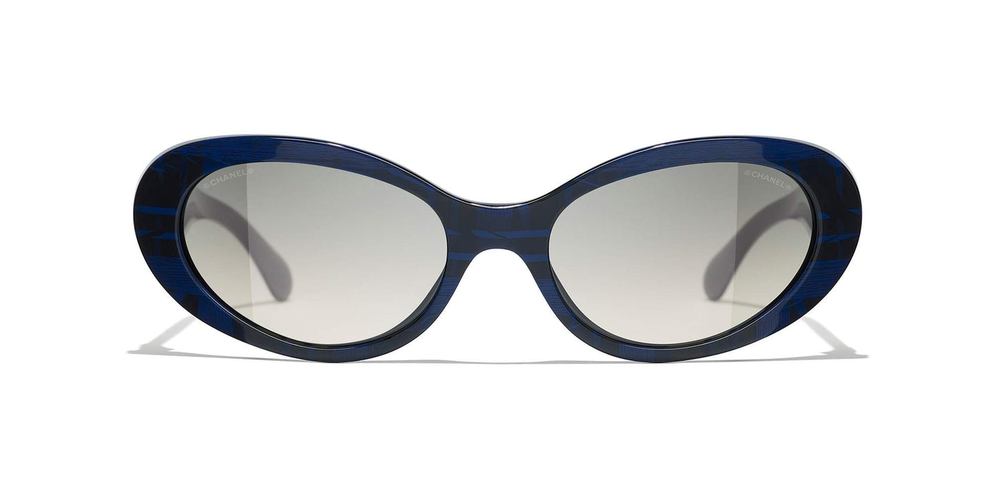 משקפי שמש של שאנל כחול טוויד-אפור | CHANEL Oval Sunglasses CH5515 Blue Tweed-Grey