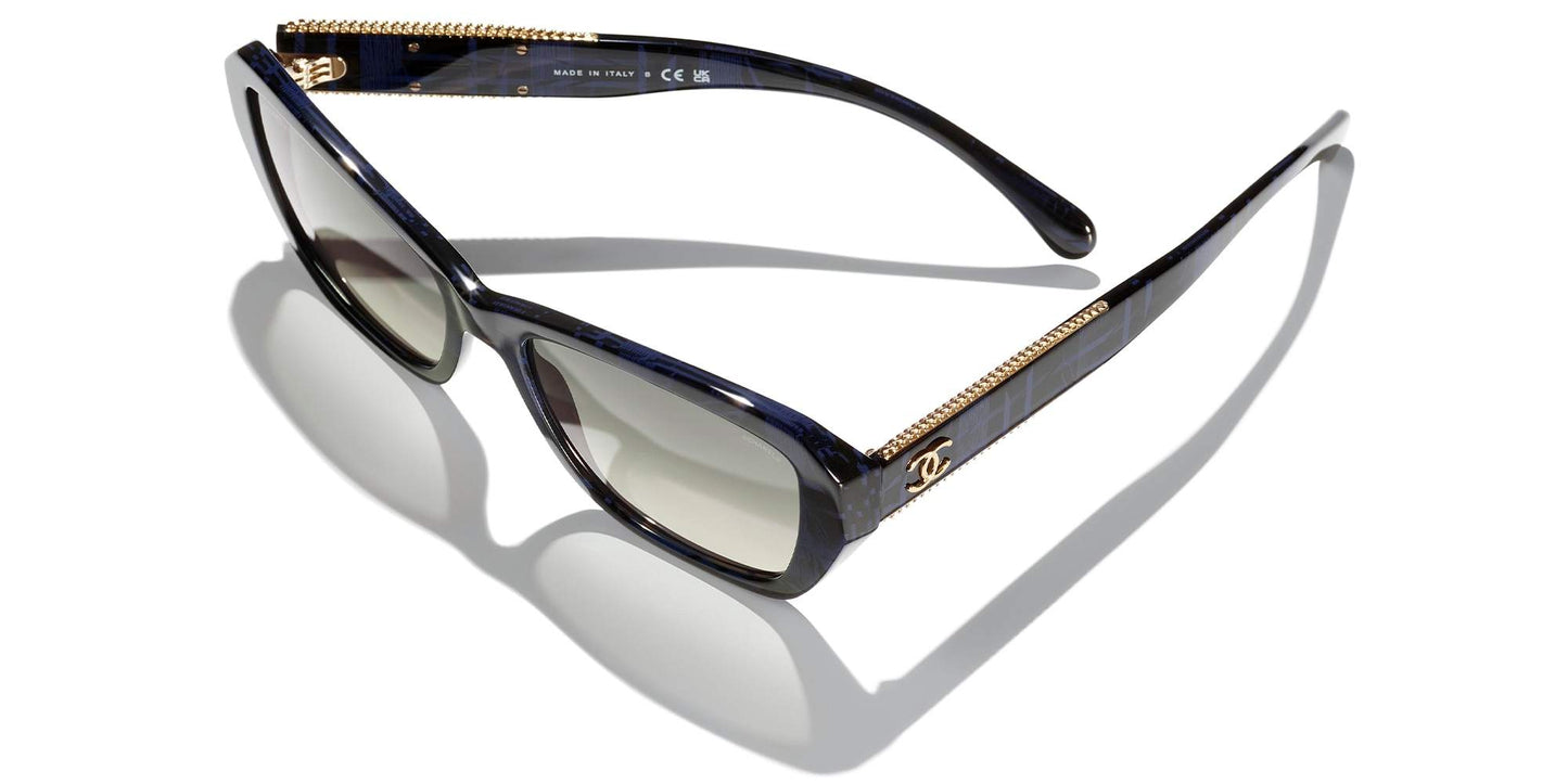 משקפי שמש של שאנל כחול טוויד-אפור | CHANEL Butterfly Sunglasses CH5516 Blue Tweed-Grey