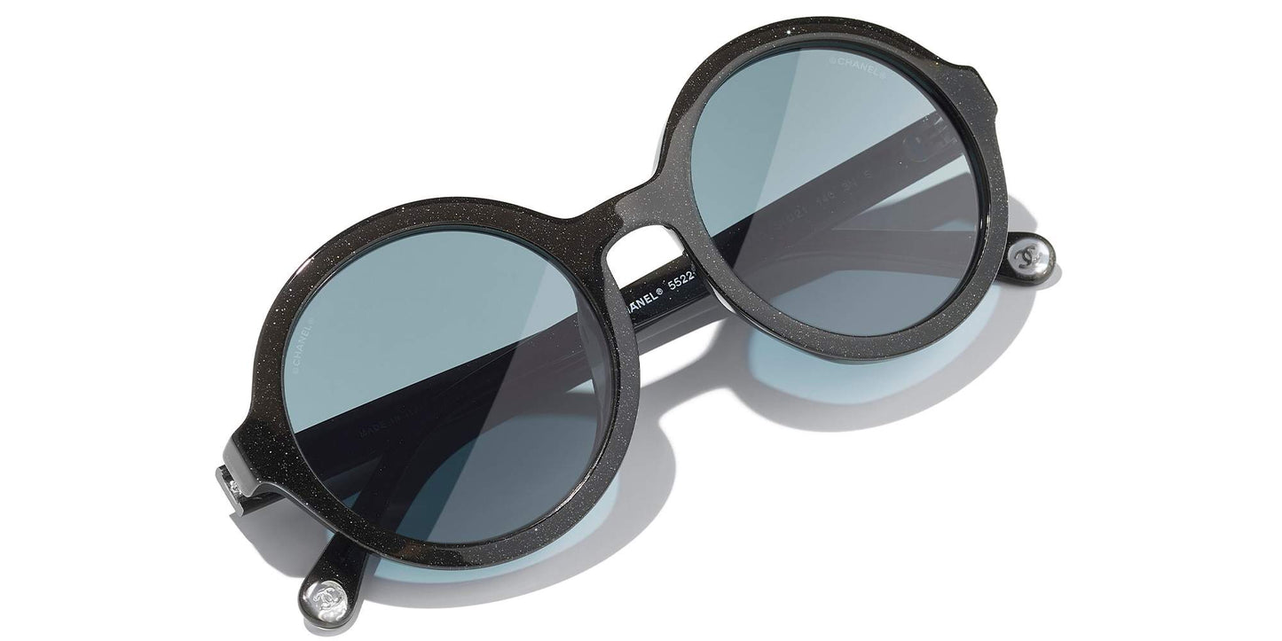 משקפי שמש של שאנל שחור-כחול | CHANEL Round Sunglasses CH5522U Black-Blue