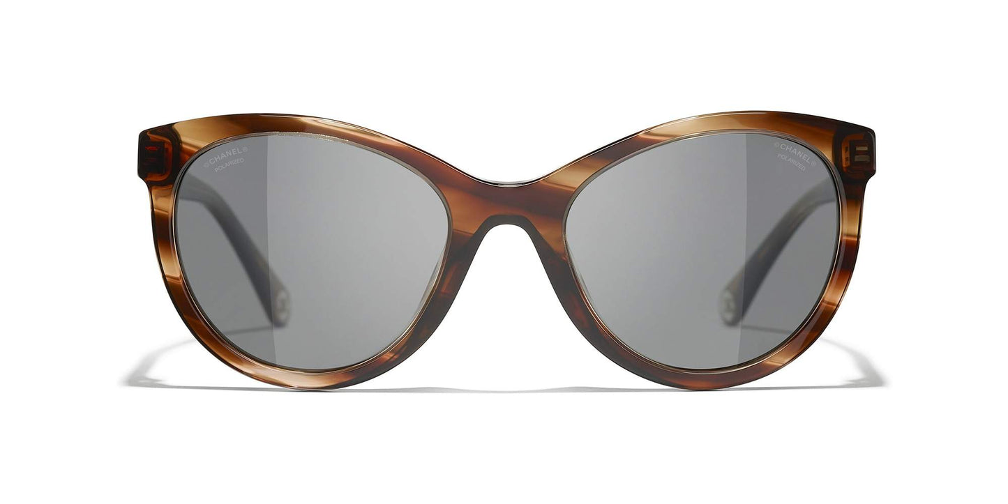 משקפי שמש של שאנל פסים חום-אפור כהה | CHANEL Pantos Sunglasses CH5523U Striped Brown-Dark Grey