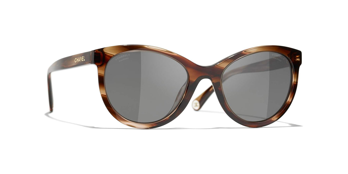 משקפי שמש של שאנל פסים חום-אפור כהה | CHANEL Pantos Sunglasses CH5523U Striped Brown-Dark Grey