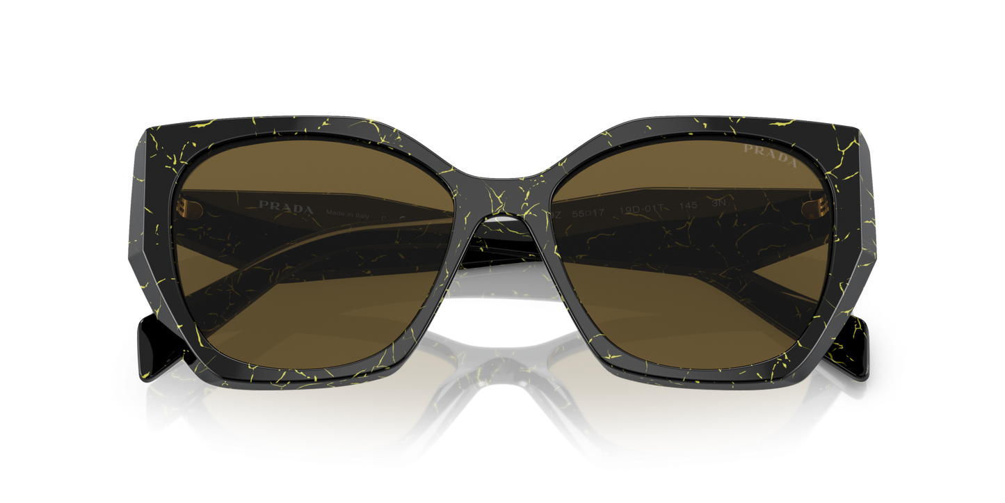 Prada Sunglasses Black/Yellow Marble-Dark Brown | PRADA PR 19ZS Black/Yellow Marble-Dark Brown