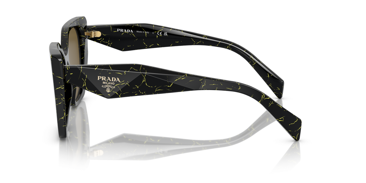 Prada Sunglasses Black/Yellow Marble-Dark Brown | PRADA PR 19ZS Black/Yellow Marble-Dark Brown
