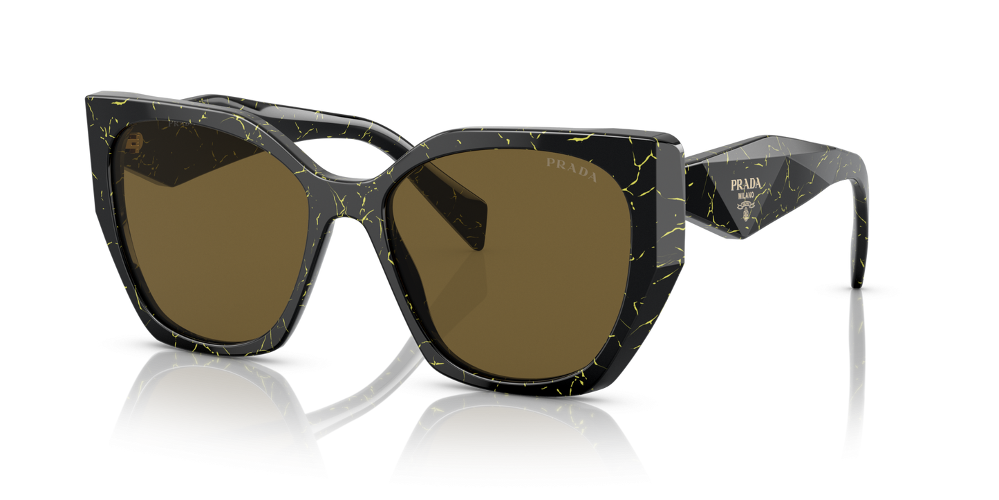Prada Sunglasses Black/Yellow Marble-Dark Brown | PRADA PR 19ZS Black/Yellow Marble-Dark Brown