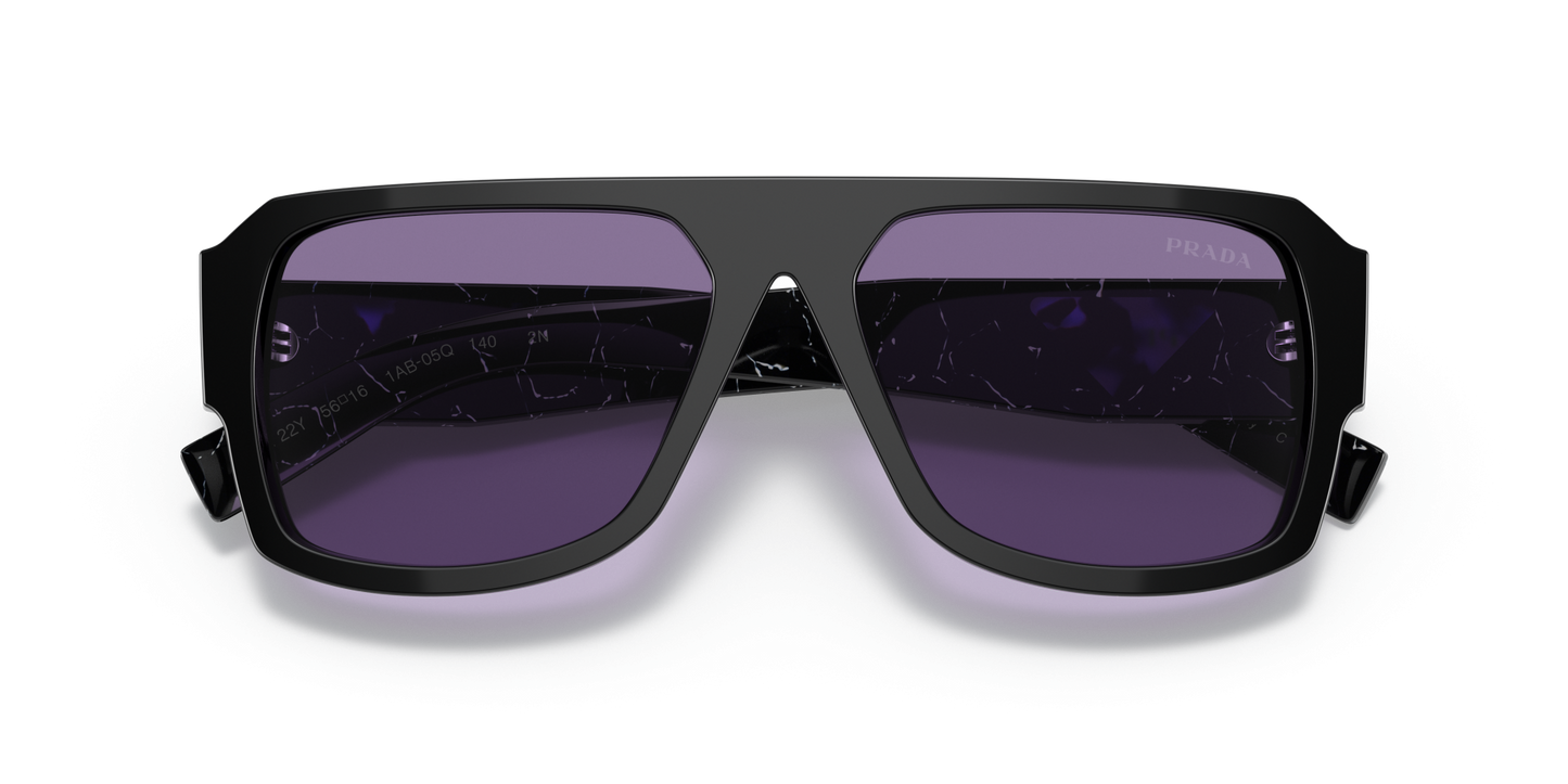 משקפי שמש פראדה שחור-סגול מראה פנימי כסף | Prada PR 22YS Black-Violet Mirror Internal Silver