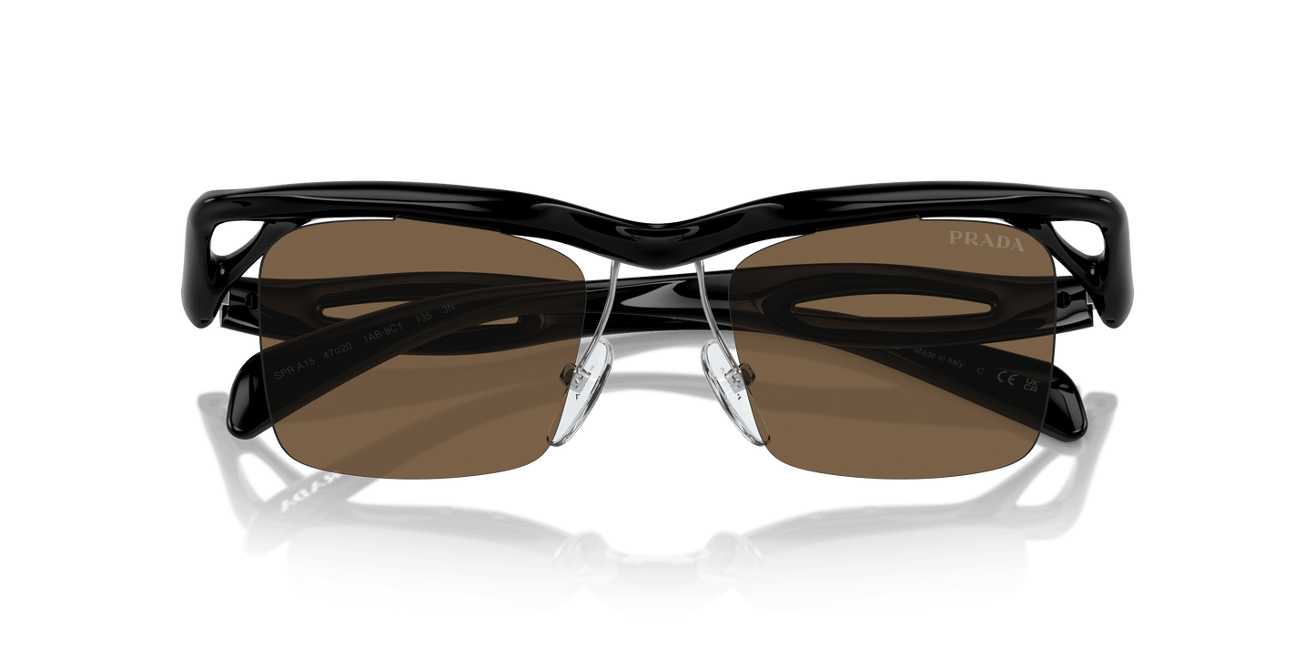 משקפי שמש פראדה שחור-חום כהה | Prada PR A15S Black-Dark Brown
