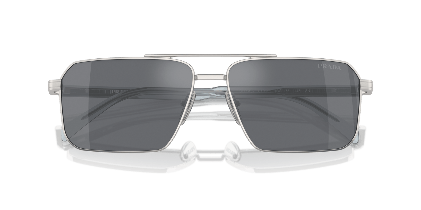 Prada Sunglasses Silver-Dark Grey Flash Silver | Prada PR A57S Silver-Dark Grey Flash Silver
