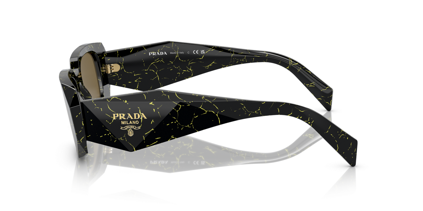 משקפי שמש פראדה שחור/צהוב שיש-חום כהה | PRADA PR 17WS Black/Yellow Marble-Dark Brown