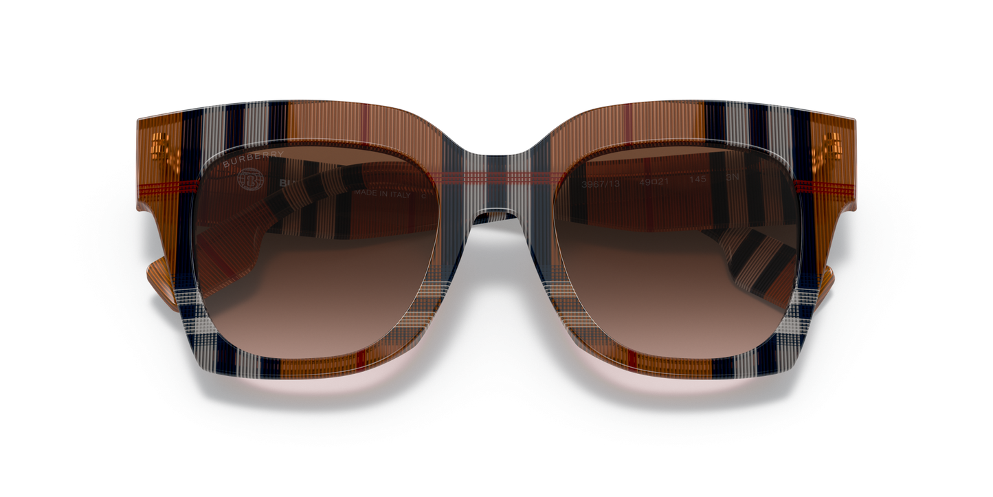 משקפי שמש בורברי בצבע חום חום חום | BURBERRY BE4364 Kitty Brown Check-Brown Gradient