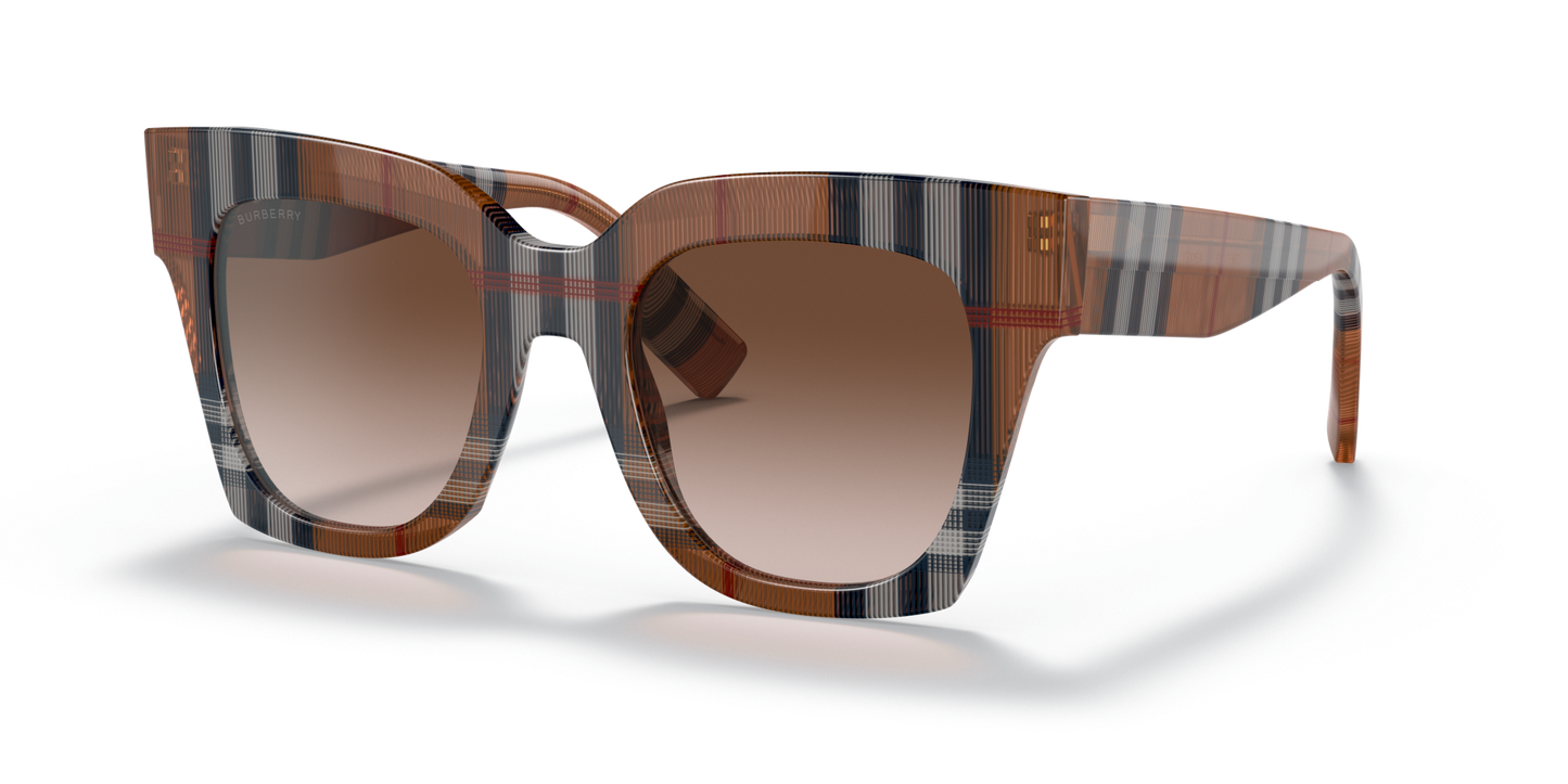 משקפי שמש בורברי בצבע חום חום חום | BURBERRY BE4364 Kitty Brown Check-Brown Gradient