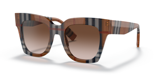 משקפי שמש בורברי בצבע חום חום חום | BURBERRY BE4364 Kitty Brown Check-Brown Gradient