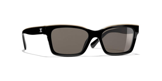 משקפי שמש של שאנל שחור ובז'-חום | CHANEL Square Sunglasses CH5417 Black & Beige-Brown