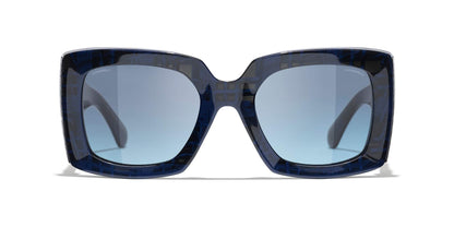 משקפי שמש של שאנל טוויד כחול-כחול | CHANEL Rectangle Sunglasses CH5435 Tweed Blue-Blue