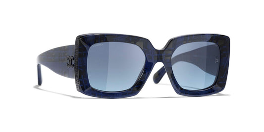משקפי שמש של שאנל טוויד כחול-כחול | CHANEL Rectangle Sunglasses CH5435 Tweed Blue-Blue