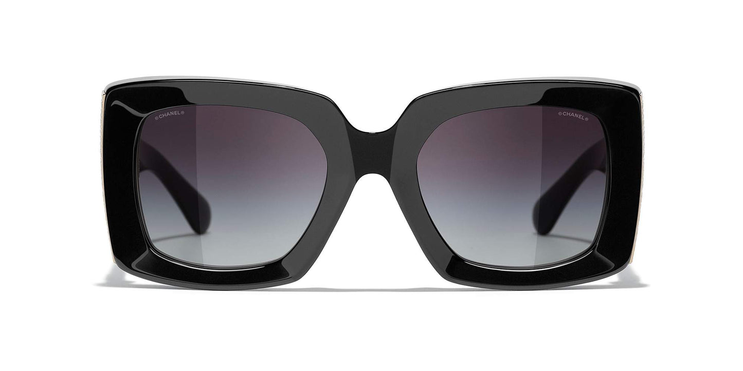 משקפי שמש של שאנל שחור וזהב-אפור | CHANEL Rectangle Sunglasses CH5435 Black & Gold-Grey