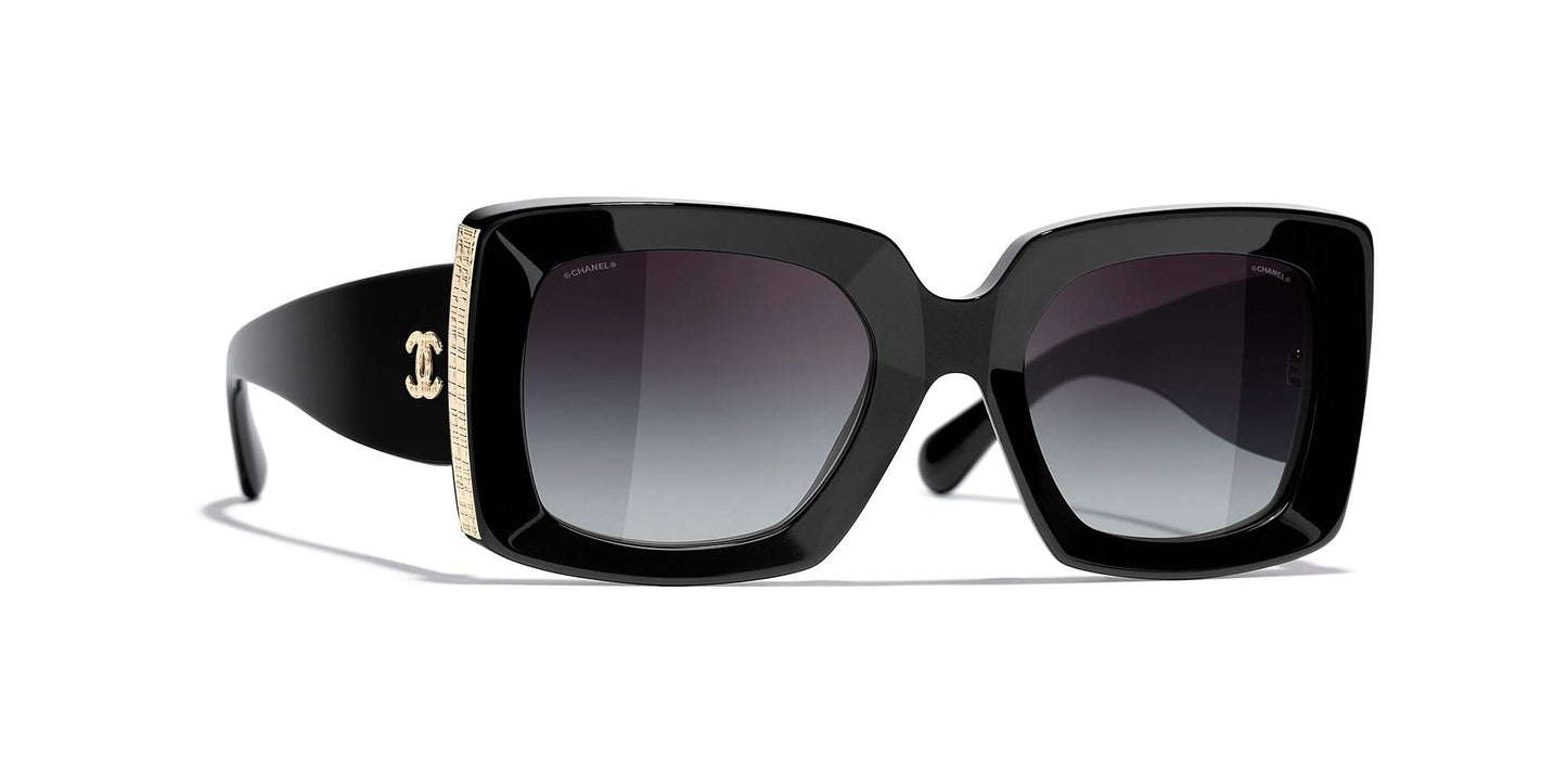 משקפי שמש של שאנל שחור וזהב-אפור | CHANEL Rectangle Sunglasses CH5435 Black & Gold-Grey