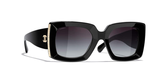 משקפי שמש של שאנל שחור וזהב-אפור | CHANEL Rectangle Sunglasses CH5435 Black & Gold-Grey