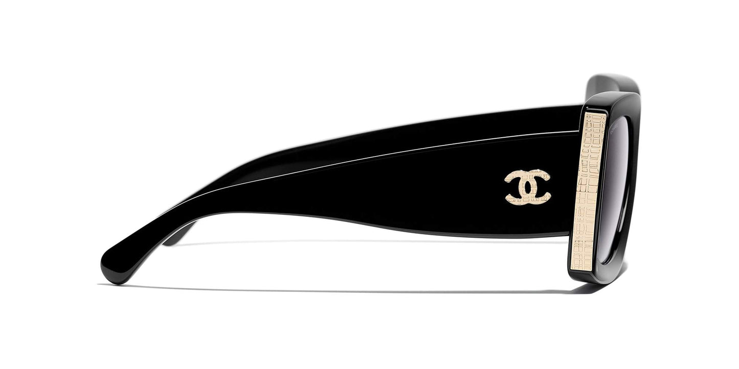 משקפי שמש של שאנל שחור וזהב-אפור | CHANEL Rectangle Sunglasses CH5435 Black & Gold-Grey