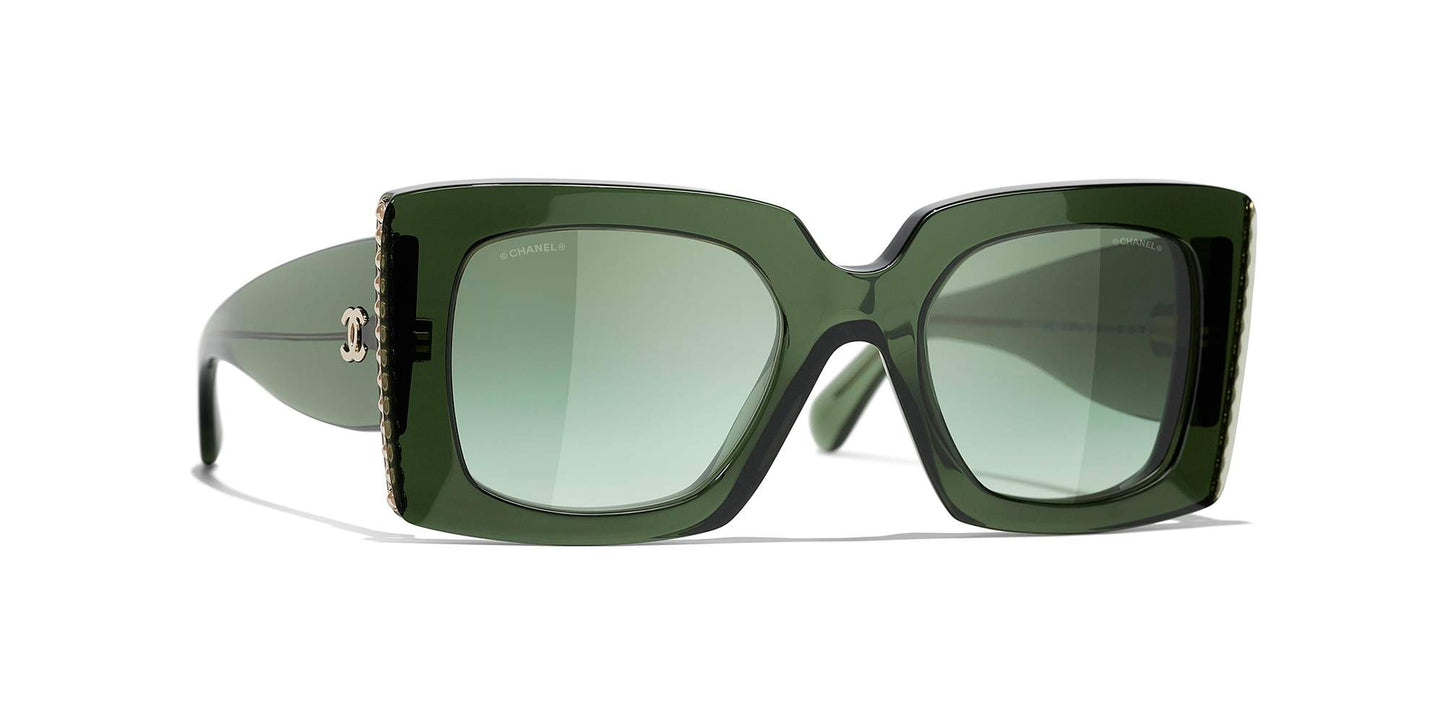 משקפי שמש של שאנל ירוק כהה-ירוק | CHANEL Square Sunglasses CH5480H Dark Green-Green