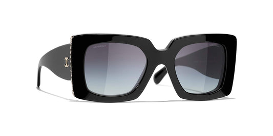 משקפי שמש של שאנל שחור וזהב-אפור | CHANEL Square Sunglasses CH5480H Black & Gold-Grey