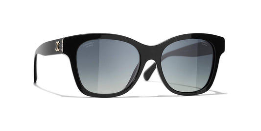 משקפי שמש של שאנל שחור וזהב-אפור | CHANEL Square Sunglasses CH5482H Black & Gold-Grey