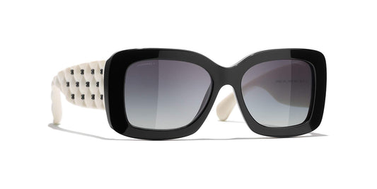 משקפי שמש של שאנל שחור ולבן-אפור | CHANEL Rectangle Sunglasses CH5483 Black & White-Grey