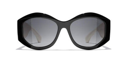 Chanel Oval Sunglasses CH5486 Black &amp; White-Grey